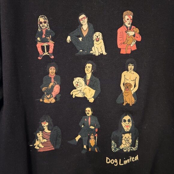 DOGS LIMITED ROCKERS WITH PUPPIES Black Hoodie Ozzie Bowie‎ Bono Sz Large EUC - Picture 4 of 15